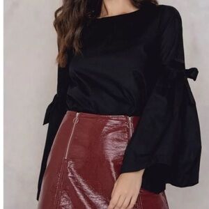 Free People Black Obviously Yours Bell Sleeve Tie Back Top Sz SP